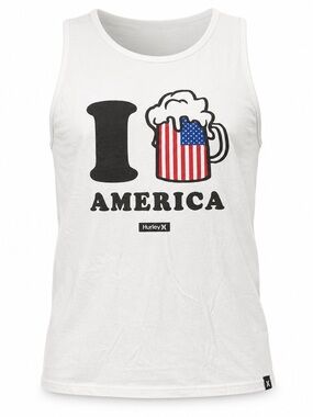 Hurley I Beer America Tank Top White USA Flag Graphic Men’s Size S
